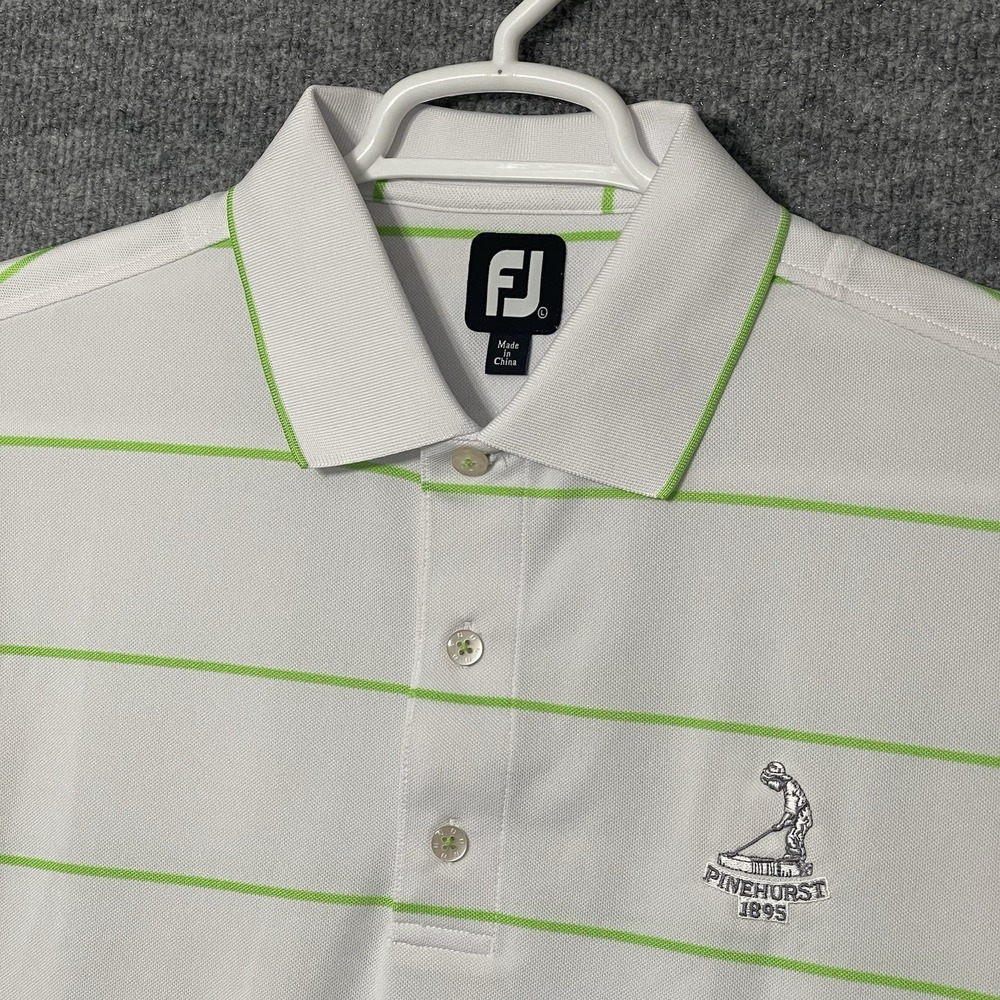 Pinehurts Footjoy Golf Polo Shirt Mens Size L‎ White Green Stripe Short Sleeve